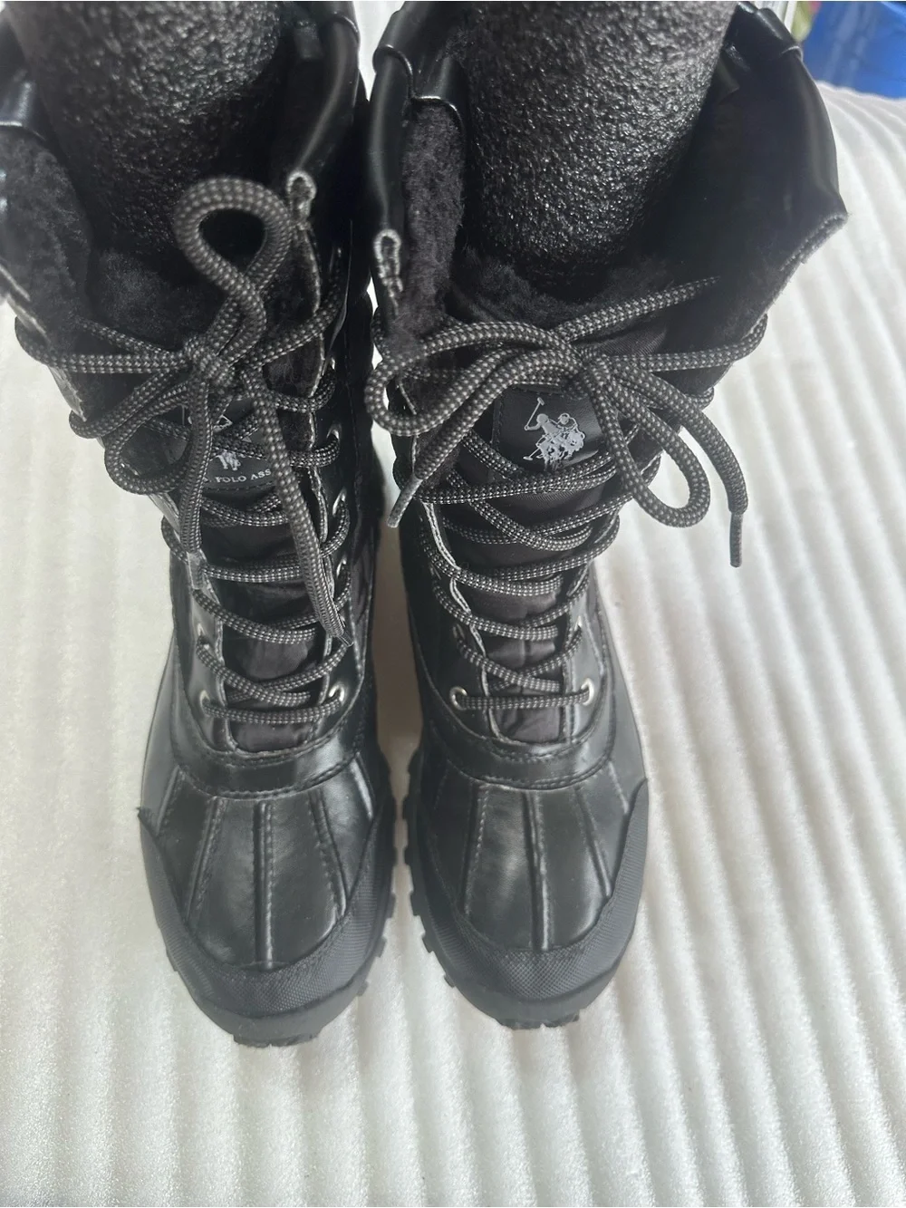 U.S. Polo Assn. Black Quilted Lace-Up Boots with Emblem